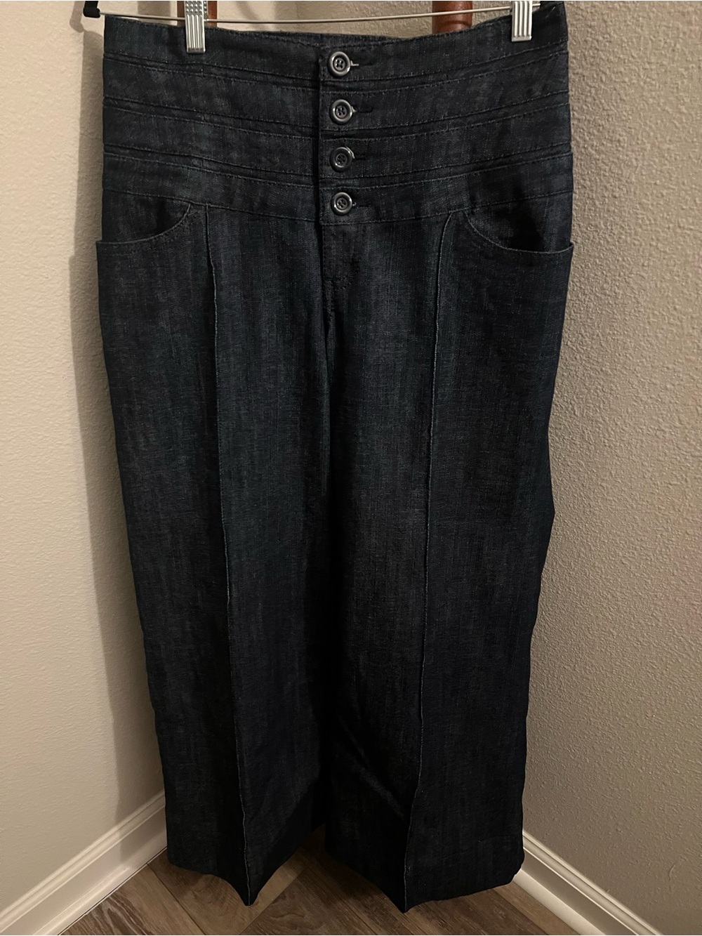 Venezia Dark Indigo Wide Leg Jeans with Button Front